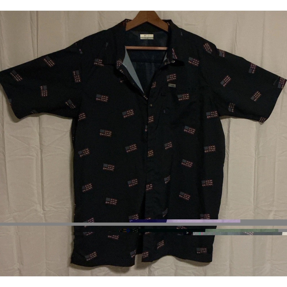 Columbia Men's Super Bluefin Winds Camp Fishing Shirt USA Flag Shirt‎ Size XLT